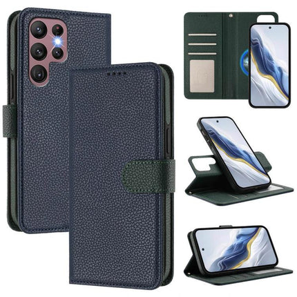 Vegan Leather Samsung Phone Case With Card Slots - navy pebbled wallet folio with card slots, kickstand and TPU protection for Samsung phones