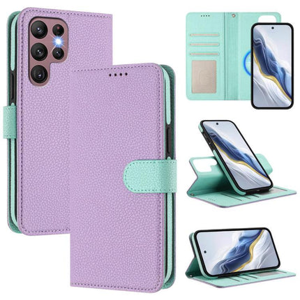 Vegan Leather Case For Samsung Phone Protection - mint and lavender detachable wallet with RFID blocking, card slots, stand and magnetic attachment