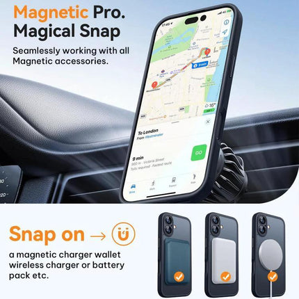 XDcase Frosted Magnetic Phone Case For Everyday Protection On Commutes And Outings - phone mounted in car with map showing magnetic snap and wireless charging compatibility