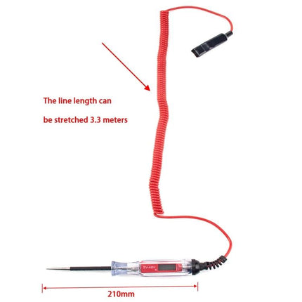 Reliable Tool for Daily Car Electrical Maintenance and Testing – red coiled lead digital voltage tester with probe and alligator clip, 210mm handle