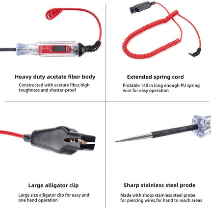 Reliable Tool for Daily Car Electrical Maintenance and Testing digital voltage tester with alligator clip and probe for battery and wiring checks