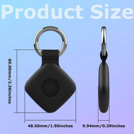 xDfind Silicone Protective Cover for Tile Mate with Keyring black silicone case showing front and side with dimensions and keyring
