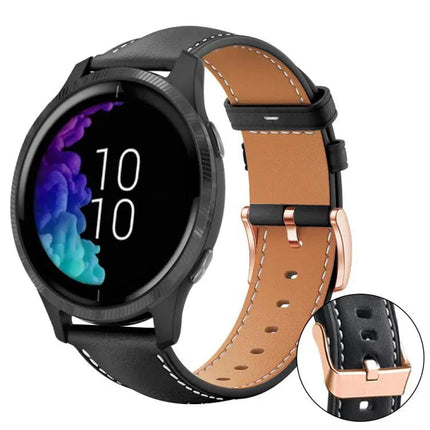 Black Vegan Leather Watch Band Rose Gold Buckle 18/20mm