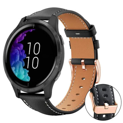 Black Vegan Leather Watch Band Rose Gold Buckle 18/20mm