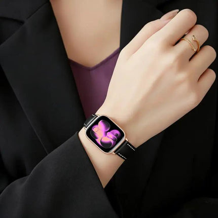 Rose Gold Buckle Black Vegan Leather Apple Watch 42/44mm | Syndmart