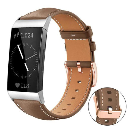 Black Vegan Leather Band Rose Gold Buckle For Fitbit Charge
