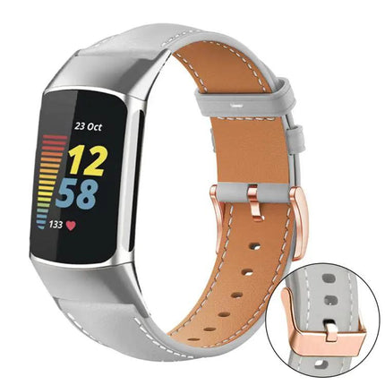 Black Vegan Leather Band Rose Gold Buckle For Fitbit Charge