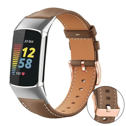Black Vegan Leather Band Rose Gold Buckle For Fitbit Charge