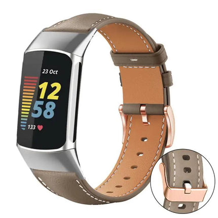 Black Vegan Leather Band Rose Gold Buckle For Fitbit Charge