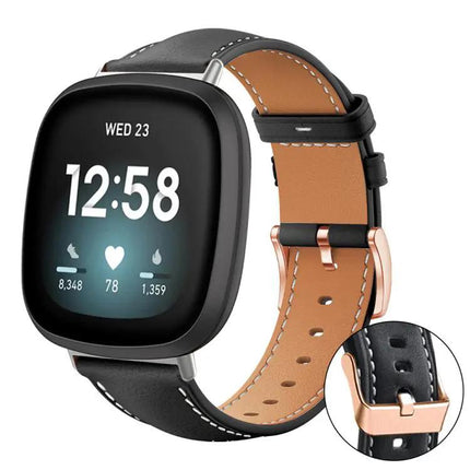 Black Vegan Leather Band Rose Gold Buckle For Fitbit Charge