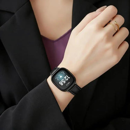 Black Vegan Leather Band Rose Gold Buckle For Fitbit Charge