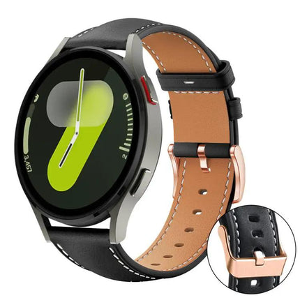 Rose Gold Buckle Black Vegan Leather Band For Galaxy Watch