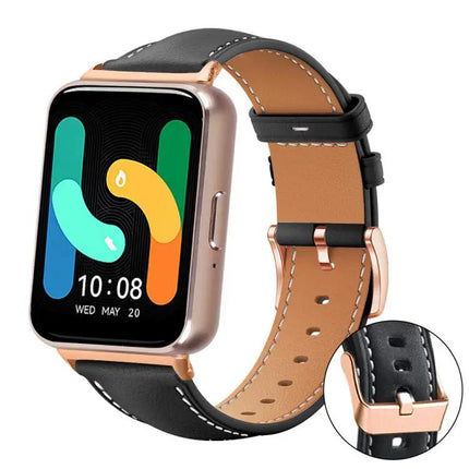 Rose Gold Buckle Black Vegan Leather Band For Galaxy Watch