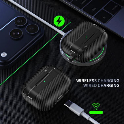 XDcase Earbud Case for Secure Daily Commutes and Travel with Carbon Fiber Texture, Wireless and Wired Charging, Clip Attachment