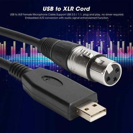 Cable for Home Music Recording and Audio Connections USB to XLR female cable showing USB plug and XLR connector for podcasting and home recording