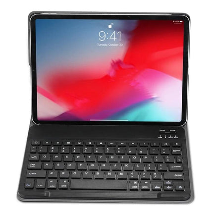 Bluetooth Keyboard Case for iPad Air 4, 5 and Pro 11 Inch with Stand shown in black with foldable front cover and integrated Bluetooth keyboard