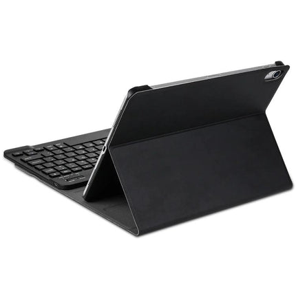 Bluetooth Keyboard Case for iPad Air 4, 5 and Pro 11 Inch with Stand in black with foldable front cover and integrated Bluetooth keyboard
