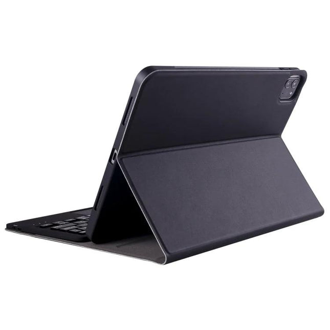 Detachable Bluetooth Keyboard and Case for iPad Air 11-Inch and 10.9-Inch shown in folded stand position with protective folio and slim Bluetooth keyboard