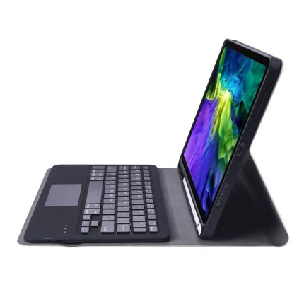 Detachable Bluetooth Keyboard and Case for iPad Air 11-Inch and 10.9-Inch shown as black folio with foldable stand and detachable Bluetooth keyboard