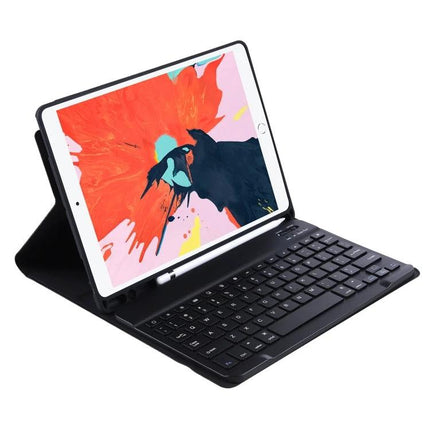 Ultra-Thin Bluetooth Keyboard Case with Stand for iPad Air 11-Inch shown in black with Bluetooth keyboard and stylus holder