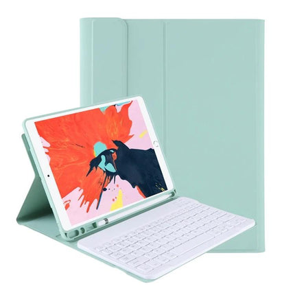 Ultra-Thin Bluetooth Keyboard Case with Stand for iPad Air 11-Inch showing mint green folio, detachable white Bluetooth keyboard and typing stand
