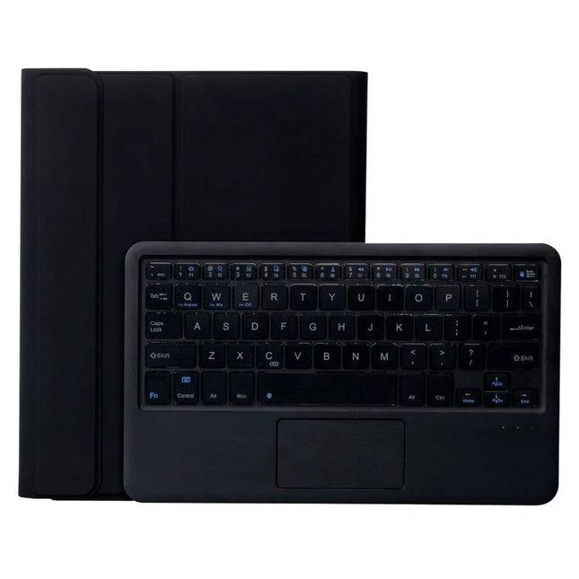 Alt Tag: Bluetooth Keyboard Case for iPad Air 11-Inch with Stand and Pen Slot - Slim Black Bluetooth keyboard case with stand and pen slot