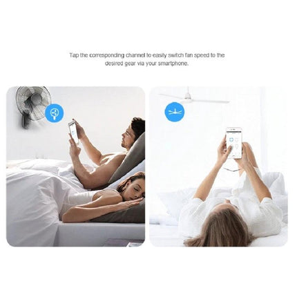 Sonoff Four-Way Smart Home Switch with Remote Timing Control controlling bedroom fans and ceiling fan via smartphone app
