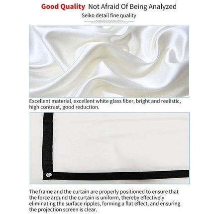 Portable Foldable Polyester Projector Screen for Home and Outdoor Use - white polyester surface with black border, foldable for easy transport
