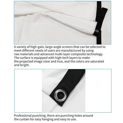 Portable Foldable Polyester Projector Screen for Home and Outdoor Use - close-up of polyester fabric with grommet and stitched black border