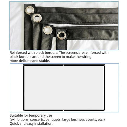 Portable Foldable Polyester Projector Screen for Home and Outdoor Use reinforced black border with grommets for easy hanging and transport