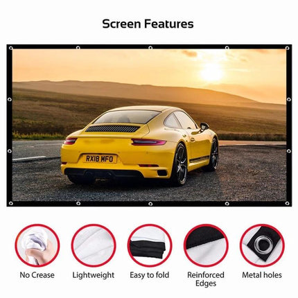 Portable Foldable Polyester Projector Screen for Home and Outdoor Use - lightweight, no-crease, reinforced edges, metal grommets, easy to fold for outdoor movie nights
