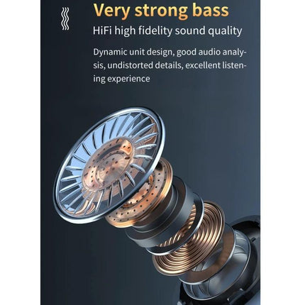 Wireless Earbuds With Charging Case For Commute And Workouts showing exploded driver design highlighting very strong bass and HiFi sound