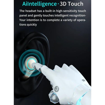 Bluetooth Earbuds With LED Charge Case, Water Resistant showing touch control and AI 3D touch in-ear demo
