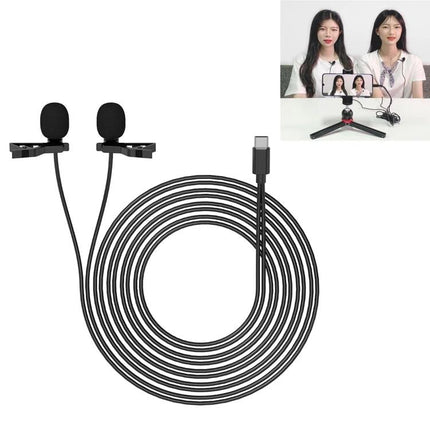 YELANGU Lavalier Microphone for Daily Interviews and Recordings — dual clip-on mics with long cable for hands-free interviews and vlogging