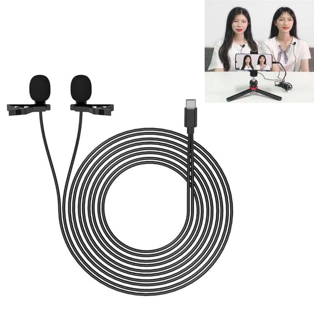 YELANGU Lavalier Microphone for Daily Interviews and Recordings — dual clip-on mics with long cable for hands-free interviews and vlogging