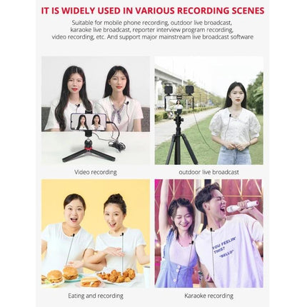YELANGU Lavalier Microphone for Daily Interviews and Recordings - clip-on mic used for video recording, outdoor live broadcast, eating and karaoke scenes