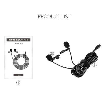 YELANGU Lavalier Microphone for Daily Interviews and Recordings – dual lav mics with clips and long cable shown, product list layout