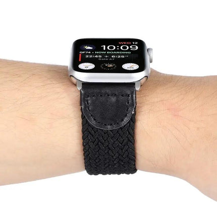 Braided Nylon Leather Watch Band For Apple Watch 38-44mm