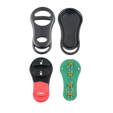 3-Button Car Remote Control for Dodge and Chrysler Vehicles replacement remote shell and circuit board showing three buttons and panic function