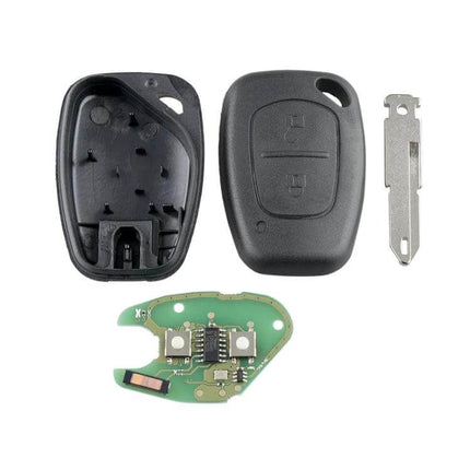 Replacement Car Remote for Renault Vehicles with 2 Buttons - black shell, PCB and blank key blade, 434MHz replacement remote