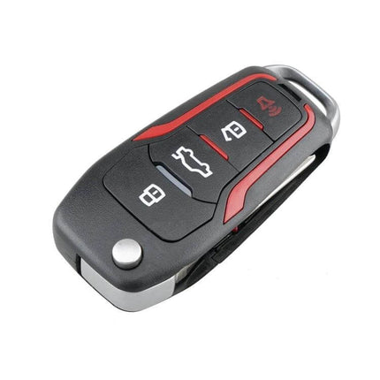 Replacement Folding Car Key for Ford Vehicles with 4 Buttons - black folding remote key with 4 buttons and red accents
