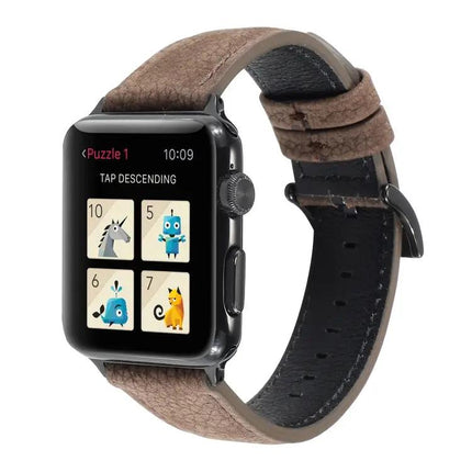 Litchi Texture Genuine Leather Watch Band For Apple Watch