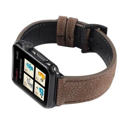 Litchi Texture Genuine Leather Watch Band For Apple Watch