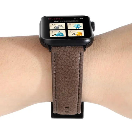 Litchi Texture Genuine Leather Watch Band For Apple Watch
