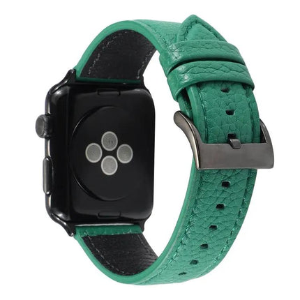 Litchi Texture Genuine Leather Watch Band For Apple Watch