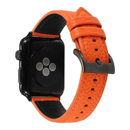 Litchi Texture Genuine Leather Watch Band For Apple Watch