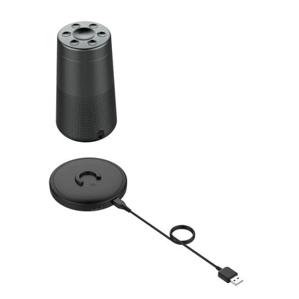 Bose Charging Stand For SoundLink Revolve Speaker Dock showing upright speaker and round charging base with USB cable