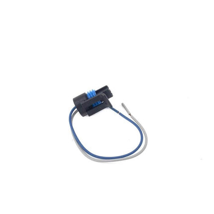 GM Car Intake Air Temperature Sensor With Wiring Harness shown close-up ABS housing and two-wire blue gray harness for GM engine intake temp measurement