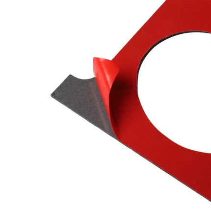 Carbon Fiber Decorative Sticker for Nissan 350z Console - close-up of peel-and-stick red backing and adhesive layer for easy installation