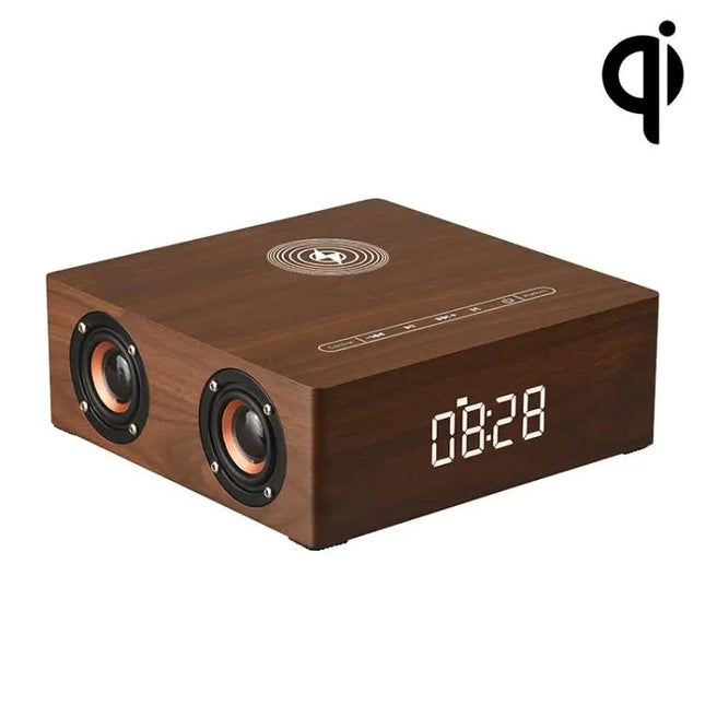 Q5A Wooden Bluetooth Speaker With Clock Wireless Charger | Syndmart